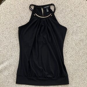 Black Halter Tank Top with Gold Accent - Women